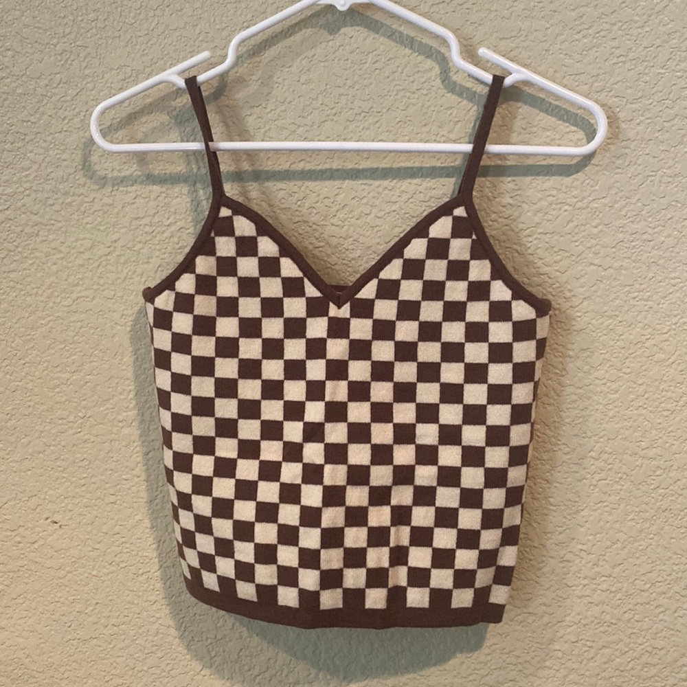 Kori Checkered Crop Tan Top